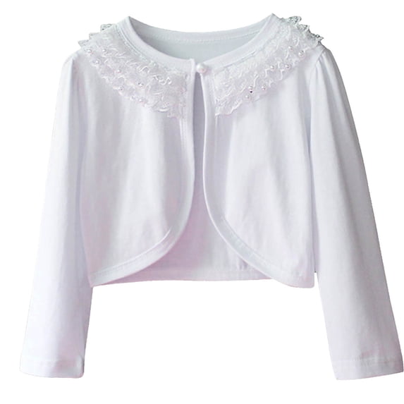 Girls Cardigans Shrugs, Girls' Shrugs Sweaters, Kids Long Sleeve Lace Cardigan Shrugs Button Closure Open Front Shrugs Cardigans Sweaters White 5-6T