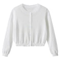 thumbnail image 1 of Girls Cardigans Soft Cotton Knit Button Up Crewneck Sweaters Scalloped Cute Spring Fall Winter Clothes (9 Years, White), 1 of 7