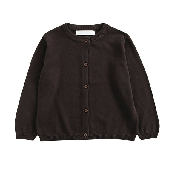 Girls' Cardigans Sweater Cotton Button Solid Long Sleeve Knit Sweaters Coffee 3