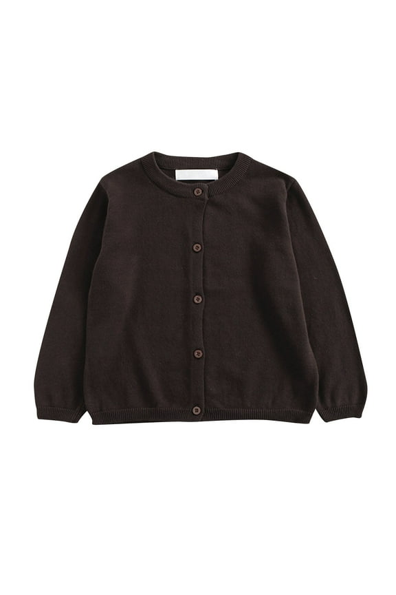 Girls' Cardigans Sweater Cotton Button Solid Long Sleeve Knit Sweaters Coffee 3