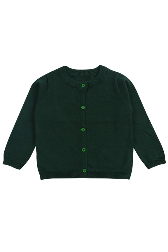 Girls' Cardigans Sweater Cotton Button Solid Long Sleeve Knit Sweaters Dark Green 3
