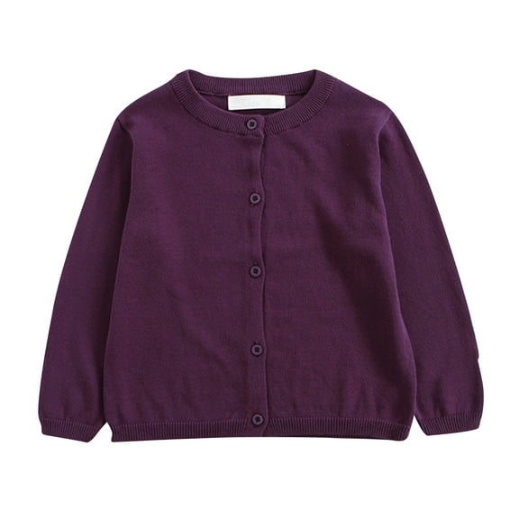 Girls' Cardigans Sweater Cotton Button Solid Long Sleeve Knit Sweaters Dark Purple 12