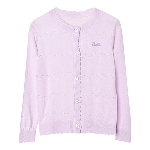 Girls Cardigans Sweater Lightweight Solid Color Button Front Long Sleeve Knitwear Sweaters Coats 3/4 Sleeve Cardigan for Child Purple 13Y