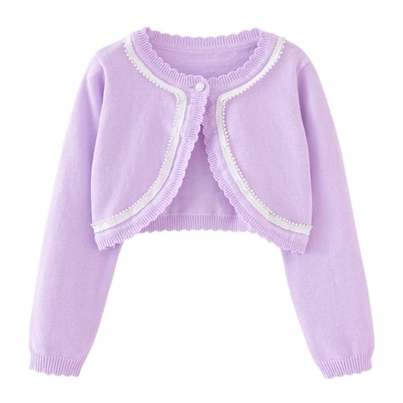 Girls' Cardigans Toddler Baby Girls Long Sleeve Knit Cardigans Jackets Cover up Sweater Purples 7T