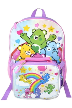 Girls Care Bear 16" Backpack for School with Rectangular Lunch Bag, for Kids