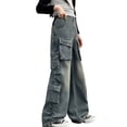 thumbnail image 1 of Girls Cargo Jeans Baggy Streetwear Girls Jeans Size 6 Casual Elastic Waist Wide Leg Denim Pants with Multi Pockets Size 13-14 Years 1_Blue, 1 of 7