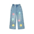 thumbnail image 1 of Girls' Cargo Jeans with Flap Pocket, Wide Leg and Split Hem Boyfriend Denim Pants 4-16 Years, 1 of 1