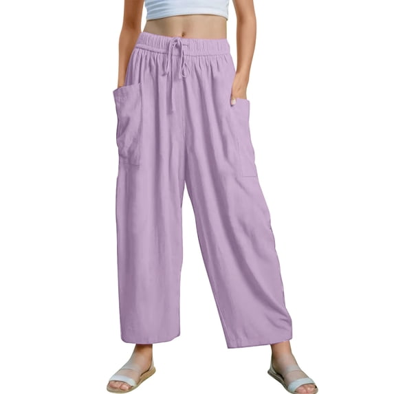 Girls Cargo Jogger Pants New Plus Size Loose Pants for Toddler Kids Girls Summer Casual Drawstring Lightweight Trousers with Pockets Purple 11 Years