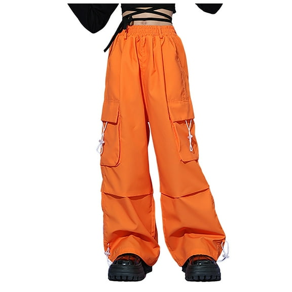 Girls Cargo Jogger Pants Parachute Pants Multi Pockets Lightweight Cotton Solid Color Streetwear School Teens 3-14 Years