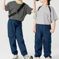 thumbnail image 1 of Boys' Cargo Pants Girls Blue Pants Straight Leg Regular Boys Sports Pants Little Girls Clothes 12-13 Years, 1 of 3
