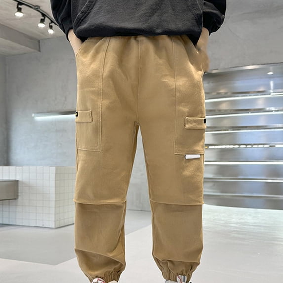 Girls Cargo Joggers Pants Girls Khaki Pants Pull-on Pants Casual Cargo Jogger Pants Boys School Uniform Pants 8-9 Years