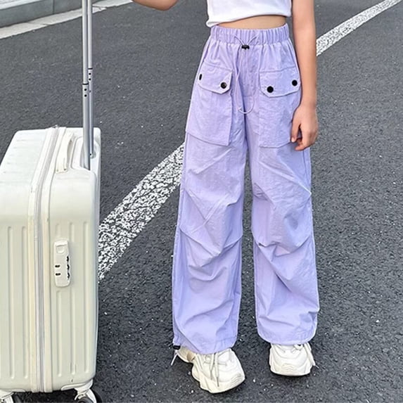 Girl's Cargo Joggers Pants Purple Cargo Pants Stretchy Relaxed Boys Sports Pants Girls Cargo Pants 6-7 Years