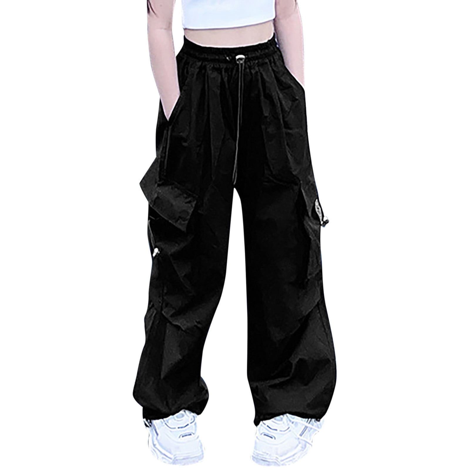 Girls Cargo Pants Baggy Y2K Streetwear Wide Leg Pants with Pockets
