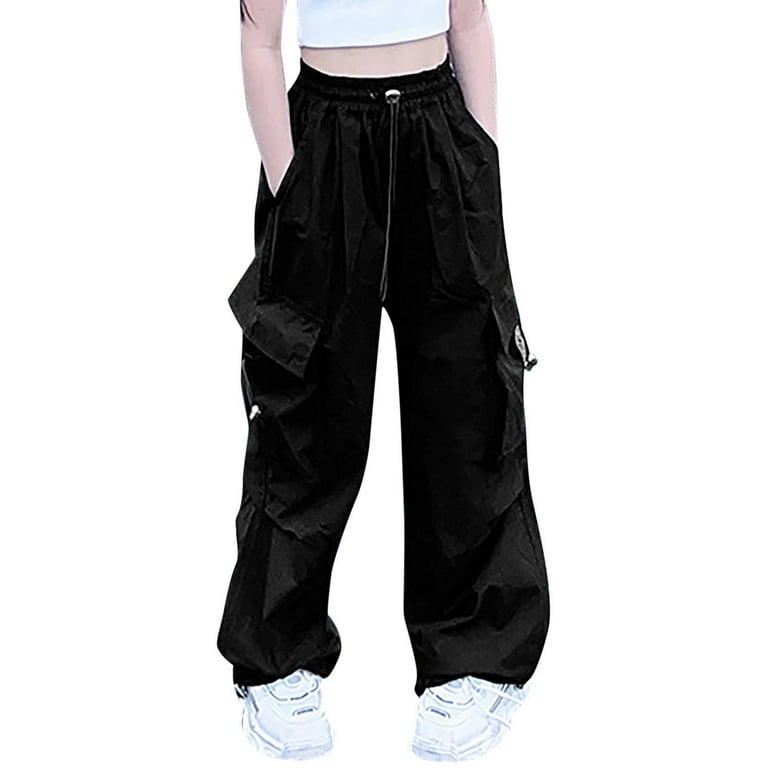 Girls Cargo Pants Baggy Y2K Streetwear Wide Leg Pants with