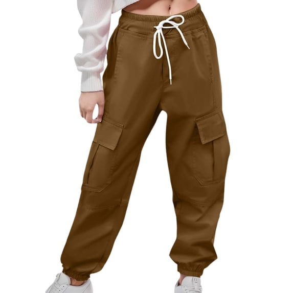 Girls' Cargo Pants Boys Coffee Pants Drawstring Elastic Waist Pants for Teens Boys School Uniform Pants