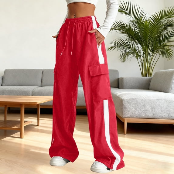 Girls' Cargo Pants Boys Red Pants Casual Loose Travel Pants Youth Athletic Pants 9-10 Years