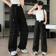thumbnail image 1 of Girls Cargo Pants Casual Baggy Pants Elastic High Waisted Black Cargo with Pocket Girls Summer Clothes 5-6 Years, 1 of 8