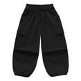 thumbnail image 1 of Girls Cargo Pants Casual Baggy Pants Elastic Waist Black Cargo Pants with Pocket Cute Outfits for Girls 5-6 Years, 1 of 6