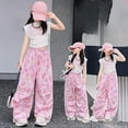 thumbnail image 1 of Girls Cargo Pants Casual Baggy Pants Kids Straight Leg Pink Cargo with Pocket Outfits for Girls 8-9 Years, 1 of 8