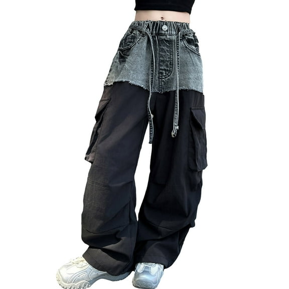 Girls Cargo Pants Casual Cargo Joggers High Elastic Waisted Black Cargo with Pockets Girls Summer Clothes 9-10 Years