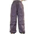 thumbnail image 1 of Girls Cargo Pants Casual Cargo Joggers Wide Leg Purple Cargo with Pockets Girl Pants Size 8-10 Years, 1 of 9