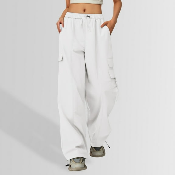 Girls Cargo Pants Casual Jogger Pants for Girls Wide Leg White Cargo Pants with Pockets Girls Pants Size L/155