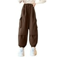 thumbnail image 1 of Girls Cargo Pants Children's Wide Leg Lightweight Street Long Pants Loose Casual Multiple Pockets Pants Coffee 15 Years, 1 of 7