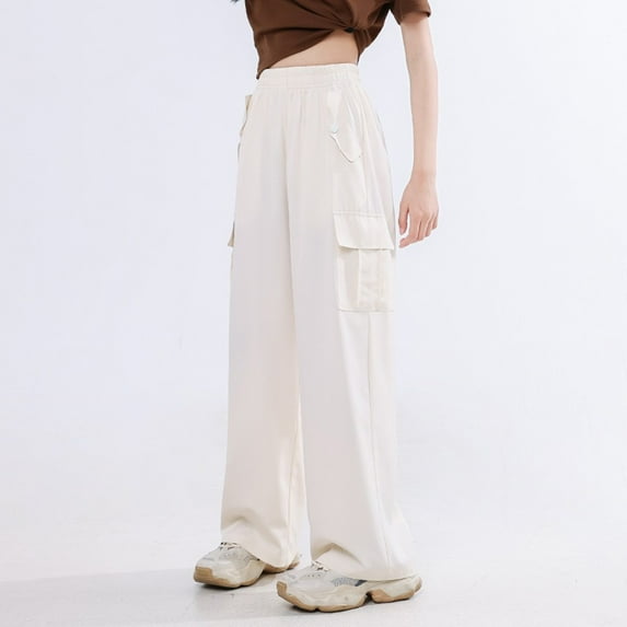 Girls Cargo Pants Classic Baggy Pants Elastic High Waisted Beige Cargo with Pocket Outfits for Girls 6-7 Years