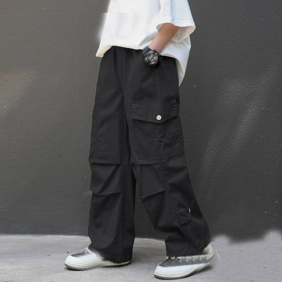 Girls Cargo Pants Classic Baggy Pants Kids Wide Leg Black Cargo with Pocket Kids Clothes Girls Size 6-7 Years