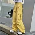 thumbnail image 1 of Girls Cargo Pants Classic Baggy Pants Wide Leg Yellow Cargo with Pocket Kids Clothes Girls Size 7-8 Years, 1 of 4