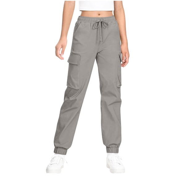 Girls Cargo Pants Drawstring Stretch Elastic Waist Sweatpant Loose Versatile Athletic Trousers