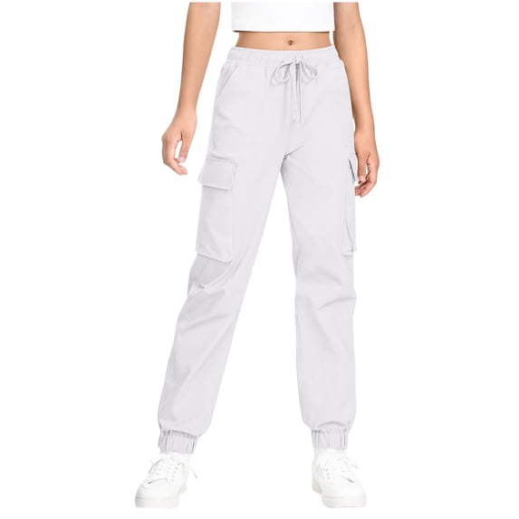 Girls Cargo Pants Drawstring Stretch Elastic Waist Sweatpant Loose Versatile Athletic Trousers