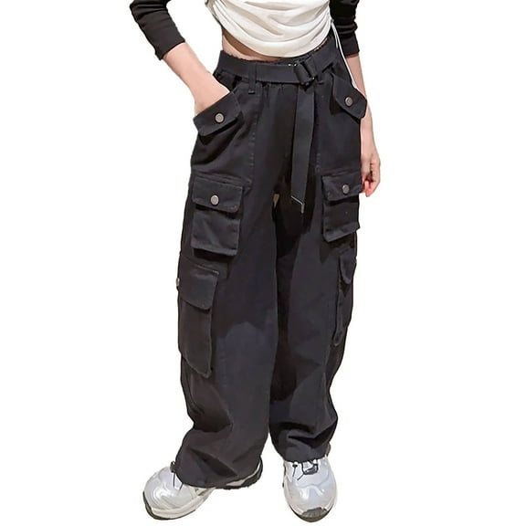 Girls Cargo Pants Elastic Waist Drawstring Jogger Pants for Girls with Pocket Loose Fit Sports Outdoor Loose Pants Y2k Clothes Summer Clothes for Teen Girls 6-7 Years Girls Fashion