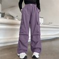 thumbnail image 1 of Girls Cargo Pants Elastic Waistband Relaxed Fit Hop Wide Leg with Multipule Pocket for Season Clothes Fall-Purple,9-10 Years, 1 of 5