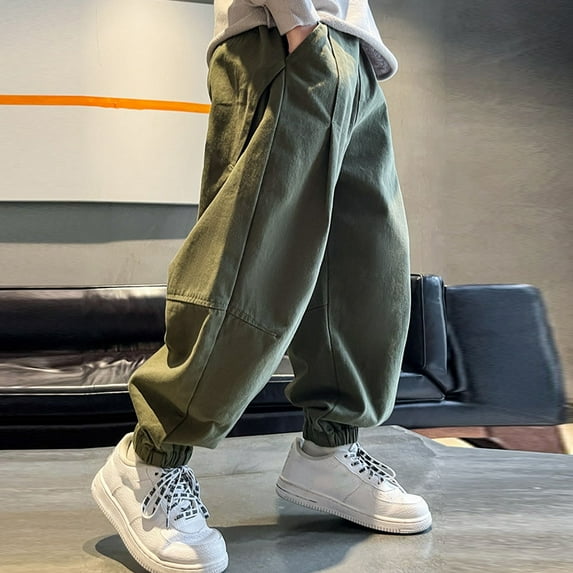 Girls Cargo Pants Fashion Baggy Pants Kids Stretch Elastic Waist Green Cargo Pants with Pocket Girls Summer Clothes 6-7 Years