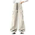 thumbnail image 1 of Girls Cargo Pants Fashion Casual Elastic Waist Wide Leg Sweatpants with Pockets Teen Clothes for Girls Size 5-15, 1 of 5