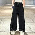thumbnail image 1 of Girls Cargo Pants High Waist Wide Leg Joggers For Dance Outdoor Activities Casual Girls Pants Black 140, 1 of 4