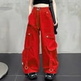 thumbnail image 1 of Girls Cargo Pants High Waist Wide Leg Joggers For Dance Outdoor Activities Casual Girls Pants Red 170, 1 of 4