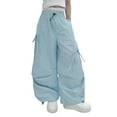 thumbnail image 1 of Girls Cargo Pants High Waisted Casual Wide Leg Elastic Waist Trendy Baggy Trousers with Pockets for Spring Summer, 1 of 4