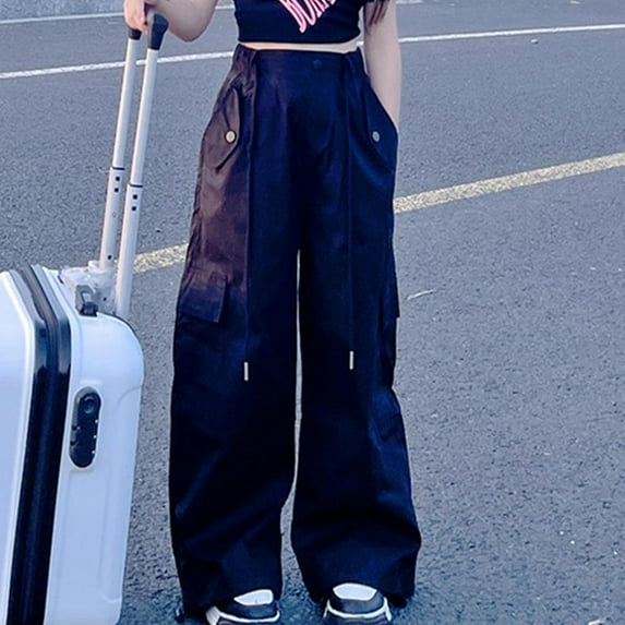 Girls Cargo Pants Lightweight High Waisted Pants Wide Leg with Pockets Straight Baggy Pants Kids for Girls 4-5 Years