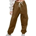 thumbnail image 1 of Girls Cargo Pants Loose Fit Baggy Pants Kids Straight Leg Brown Cargo with Pockets Girls Clothing Size 7-8 Years, 1 of 5
