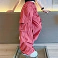 thumbnail image 1 of Girls Cargo Pants Loose Fit Cargo Jogger Pants High Elastic Waisted Red Cargo Pants with Pocket Girl Pants Size 9-10 Years, 1 of 3