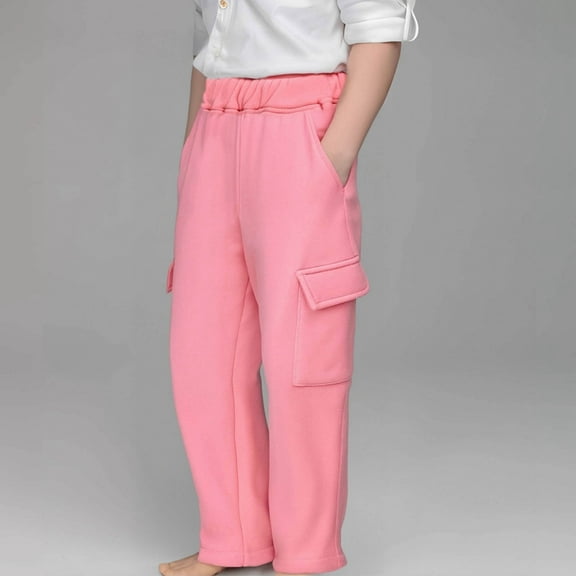 Girls Cargo Pants Loose Fit Jogger Pants for Girls Straight Leg Pink Cargo with Pockets Girls Pants Size 10-11 Years