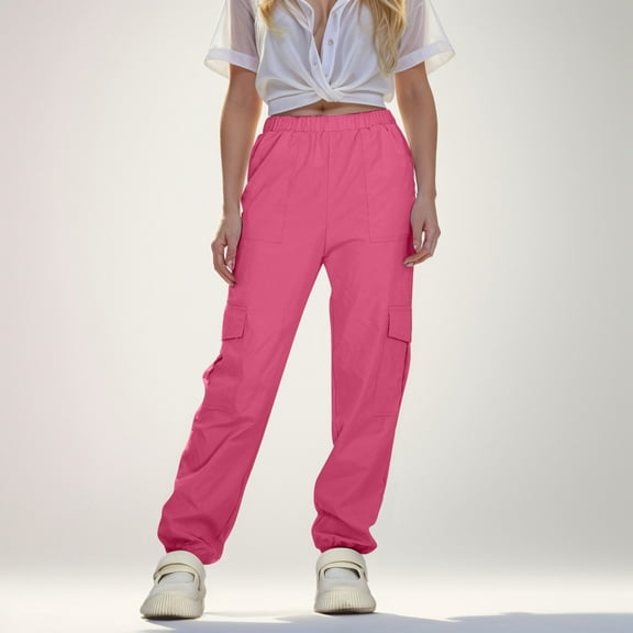 Girls Cargo Pants Loose Fit Jogger Pants for Girls Wide Leg Pink Cargo Pants with Pockets Outfits for Girls 11-12 Years