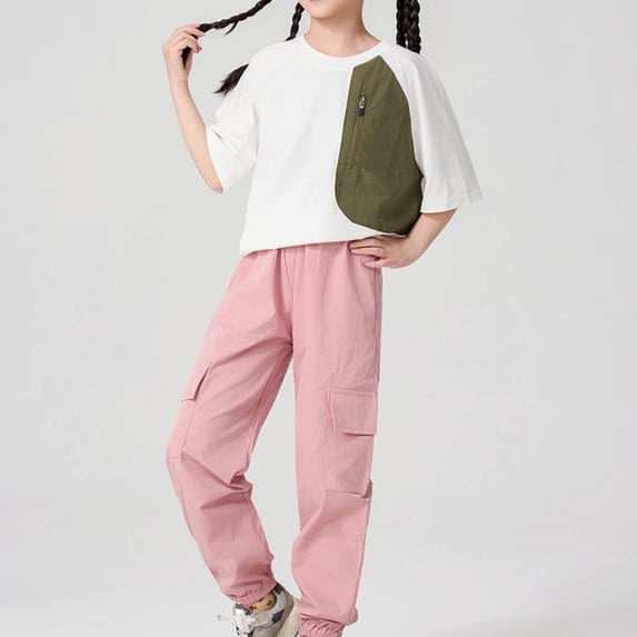 Girls Cargo Pants Pink Cargo Pants Drawstring Elastic Waist Hiking Gear Girls Fashion 10-11 Years