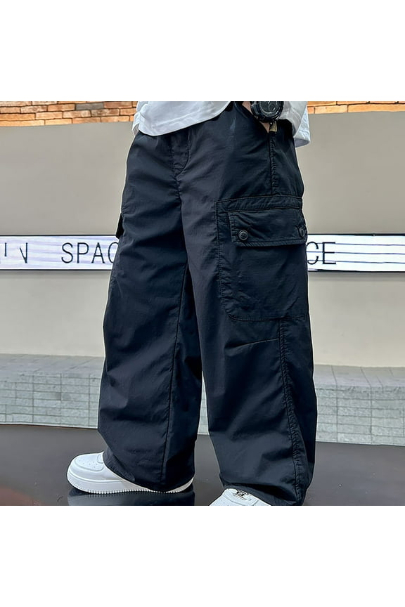 Girls Cargo Pants Slim Fit Baggy Pants Kids Straight Leg Black Cargo with Pocket Kids Clothes Girls Size 11-12 Years