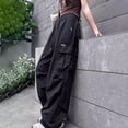 thumbnail image 1 of Girls Cargo Pants Slim Fit Baggy Pants Straight Leg Black Cargo with Pocket Girls Summer Clothes 6-7 Years, 1 of 5