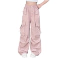 thumbnail image 1 of Girls' Cargo Pants Solid Color Elastic Waisted Loose Wide Leg Pants Sweatpants With Pockets 5-14 Years, Pink 14 Years, 1 of 5