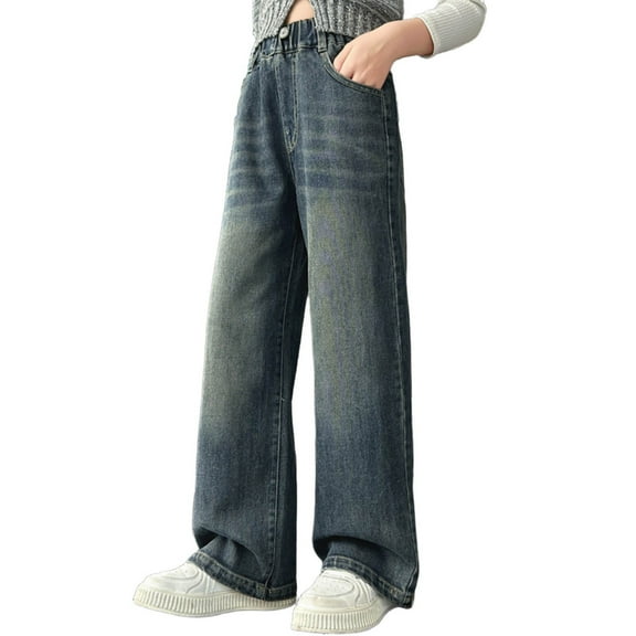 Girls Cargo Pants Streetwear Casual Straight Leg Jeans Workwear High Waisted Baggy Trousers with Pockets Size 5-15