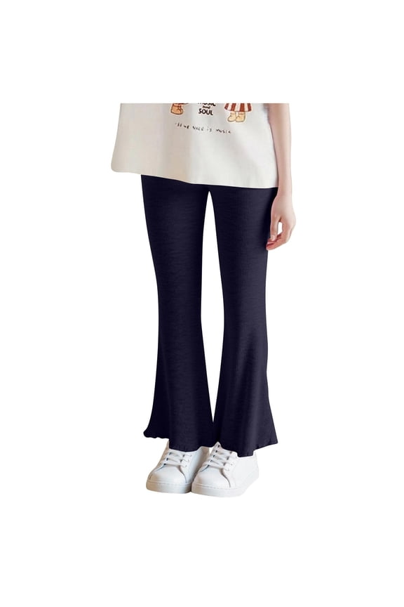 Girls Cargo Pants Toddler Girls Flare Leggings, Kids Soft Knit Cotton Boot Cut Bottoms High Waisted Stretchy Flare Yoga Pants for Dance Casual Activewear Fall Pants for Kids Dark Blue 2Y